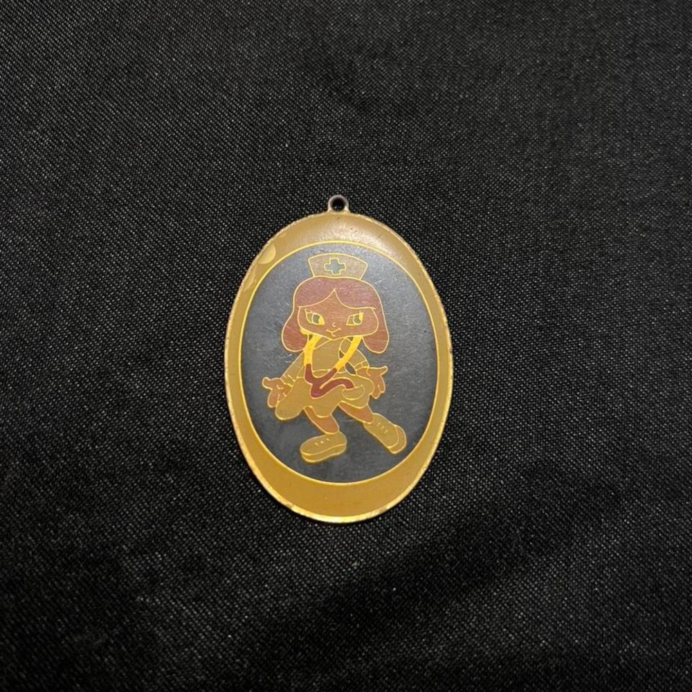 Vintage‎ 1985 AJ Fine Accessories Nurse Character Pendant Solid Brass Oval Gold